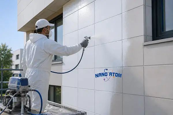اجرای رنگ روی کاشی نمای ساختمان با دستگاه اسپری ایرلس