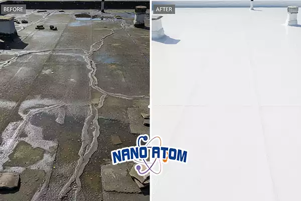 قبل و بعد اجرای عایق رطوبتی نانو پشت بام