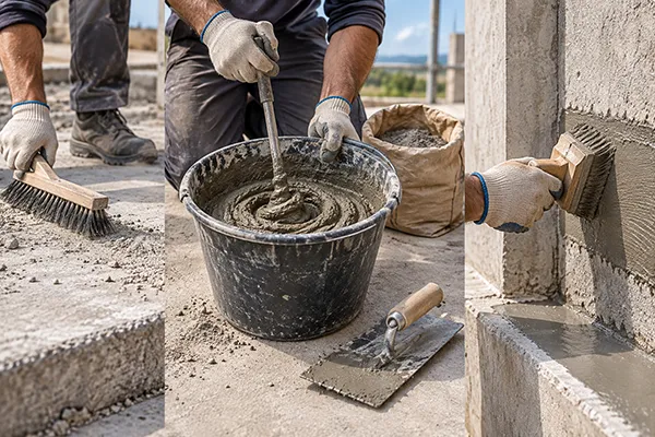 آمادهسازی سطح و اجرای چسب بتن در ملات سیمانی