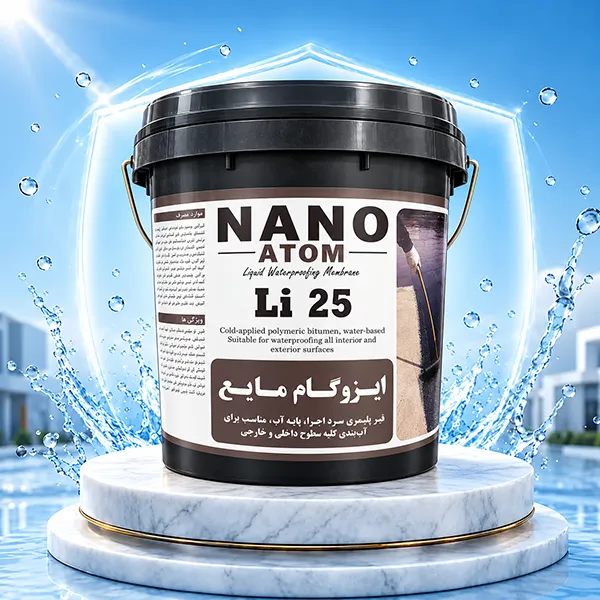 تصویر سطل ایزوگام مایع پایه آب نانو اتم مدل Li 25، عایق رطوبتی پلیمری سرد اجرا